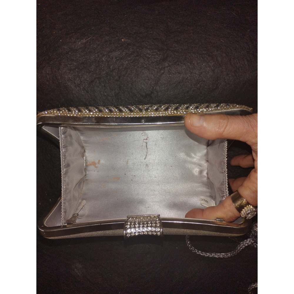 Elegant Silver Sparkling Rhinestone Clutch Party Bag - Picture 3 of 3